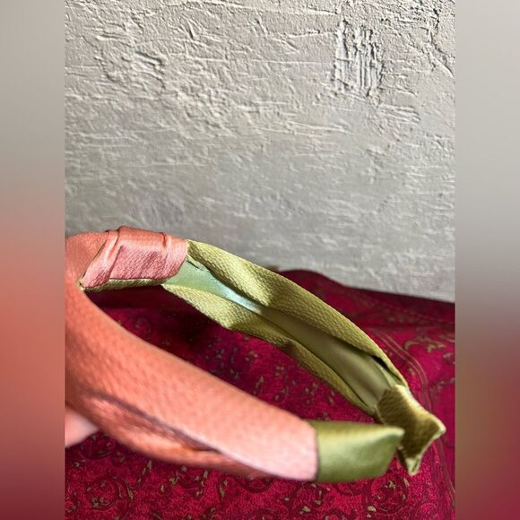 Headband NEW, salmon and pistachio green w middle knot, silk like fabric- gift!! - Picture 5 of 5